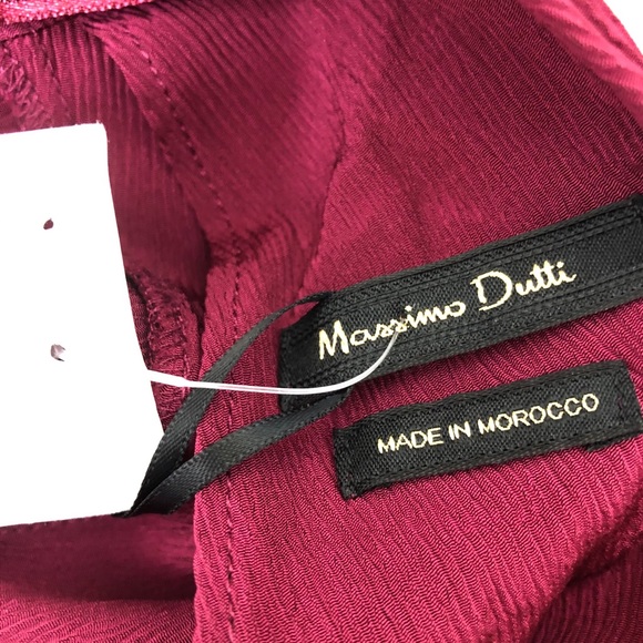Massimo Dutti Red Burgundy Open Back Bow Crumpled Crepe Shift Dress Size 6 - Picture 11 of 14